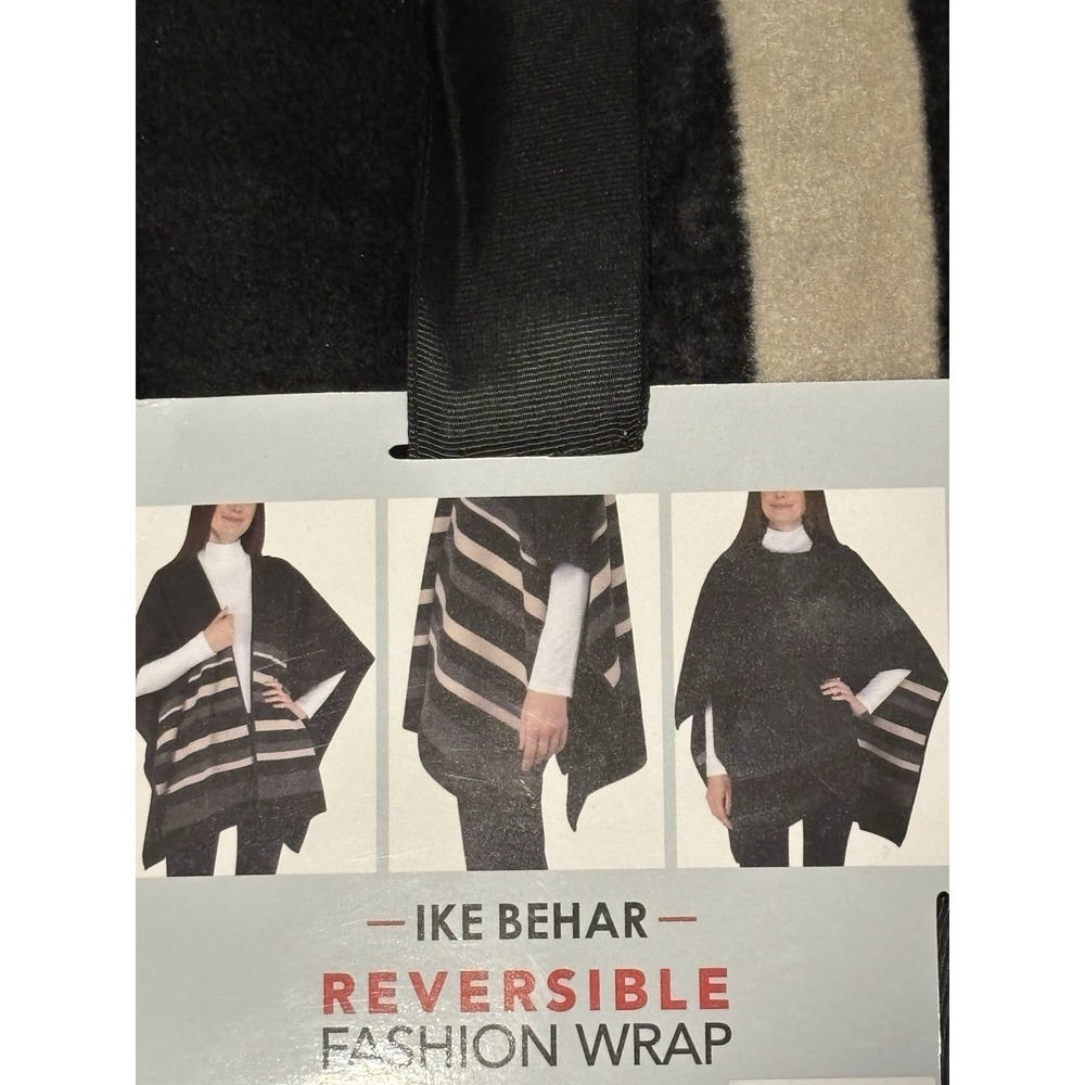 Brand New Ike Behar Black Reversible Fashion Wrap Cape Shawl‎ Women's One Size - Picture 4 of 5